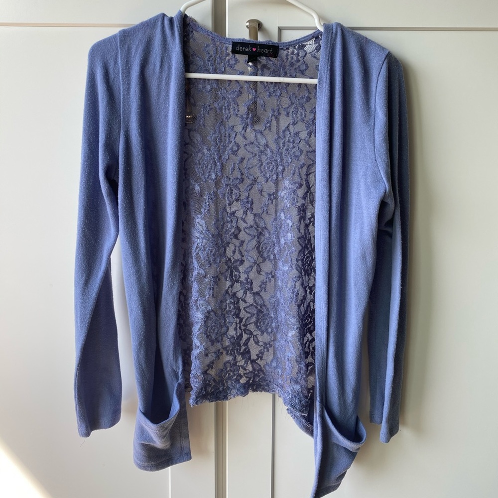 Periwinkle cardigan with lace back